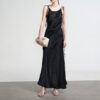 572626720 New Textured Satin Strapless Dress with Wrap Front, Pleated Satin Tie-Back Sleeveless Long Dress