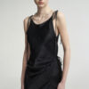 572626724 New Textured Satin Strapless Dress with Wrap Front, Pleated Satin Tie-Back Sleeveless Long Dress