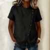 572626142 Solid color cross round neck short sleeved loose irregular top