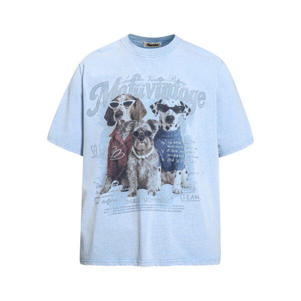572626159 Cartoon sunglasses puppy print short sleeved T-shirt