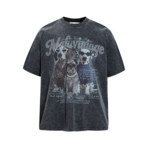 572626155 Cartoon sunglasses puppy print short sleeved T-shirt