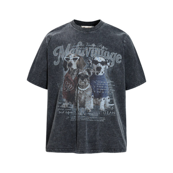 572626155 Cartoon sunglasses puppy print short sleeved T-shirt