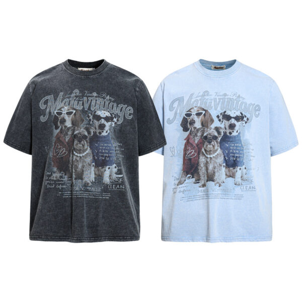 572626157 Cartoon sunglasses puppy print short sleeved T-shirt
