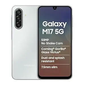 416SzYoULeL._SY300_SX300_QL70_FMwebp_.webp Samsung Galaxy M17 5G Mobile (Moonlight Silver, 4GB RAM, 128GB Storage) | 50MP OIS Triple Camera | Gorilla Glass Victus| IP54 | 6 Gen OS Upgrades | AI | Gemini Live | Lag-free Gaming | Without Charger