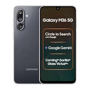 417dd-BbAL._SY300_SX300_QL70_FMwebp_.webp Samsung Galaxy M36 5G Mobile (Velvet Black, 6GB RAM, 128GB Storage) | Google Gemini| Gorilla Glass Victus+ | 7.7mm | AI Enhanced 50MP OIS Triple Camera| Nightography| Lag-free Gaming | Without Charger