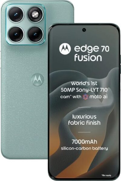 Version 1.0.0 Motorola Edge 70 Fusion (Pantone Blue Surf, 12GB RAM, 256GB Storage) | 6.78" 144Hz AMOLED Display | Snapdragon 7s Gen 4 | 50MP OIS + 13MP Camera | 32MP Selfie | 7000mAh Battery | 68W TurboPower |