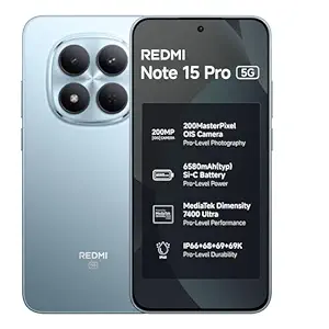 41kwnqOiJlL._SY300_SX300_QL70_FMwebp_.webp REDMI Note 15 Pro 5G (Mirage Blue, 8GB+256GB) | 200MasterPixel OIS Camera | Dimensity 7400-Ultra | 17.3cm CrystalRes AMOLED Screen | IP66/68/69/69K | Mega 6580mAh Si/C Battery | 45W Fast Charging