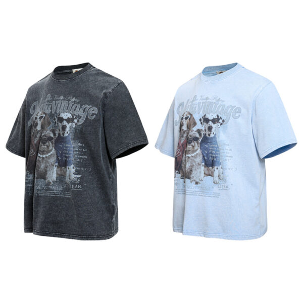 572626158 Cartoon sunglasses puppy print short sleeved T-shirt
