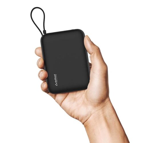 Stuffcool Maverick Mini 20,000mAh Powerbank with 20W Built-in Lightning & Type-C Cables, 22.5W USB-A Fast Charging for iPhone, Samsung, Pixel, OnePlus, Oppo & Realme, Black