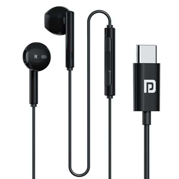 51Bl64-u7L._SX679_.jpg Portronics Conch Theta C in Ear Type C Wired Earphones with in Line HD Mic, Powerful Audio, 14.2mm Driver, Unique Earbuds Design, TPE Anti Tangle Wire, in line Controls, Wide Compatibility(Black)