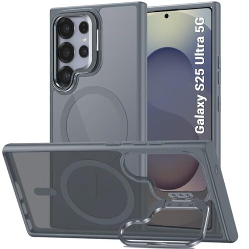 TheGiftKart Hybrid Matte Frosted Back Cover Case for Samsung Galaxy S25 Ultra 5G | Built-in Stand | Shockproof Hard Case Cover for Samsung S25 Ultra (PC & TPU, MagSafe Compatible, Translucent Grey)