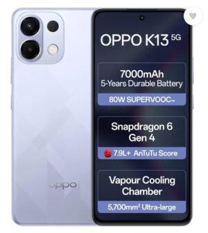 51KMBLVX9cL.jpg OPPO K13 5G with 7000mAh and 80W SUPERVOOC Charger in-The-Box, ICY Purple (8GB, 128GB)