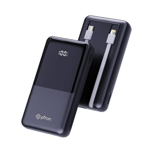 51sVuyIolqL._SX679_.jpg pTron Dynamo Power 20000mAh 22.5W Super Fast Charging, USB Type-C Input Power Bank with Quick Charge & 20W Power Delivery, Built-in Charging Cables, 4 Outputs, Type-C Input/Output Port (Jet Black)