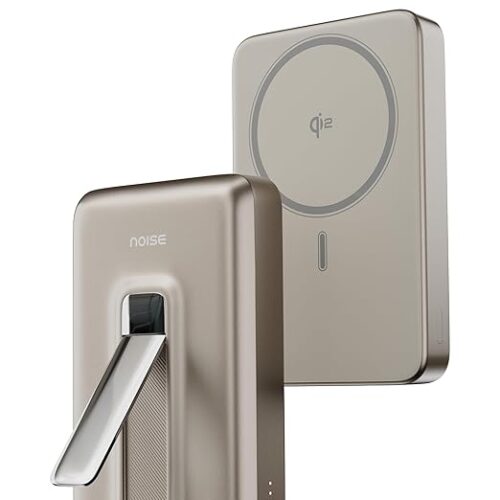 Noise Qi2 Certified MagSafe Wireless 10000mAh Power Bank with Built-in Stand, 15W Wireless & 22.5W Wired Output, Battery Health Protection, Strong Magnetic Strength, for Android & iPhones (Titanium)