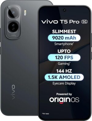 616NNYd1PfL._SY879_.jpg vivo T5 Pro 5G (Cosmic Black, 8GB RAM, 256GB Storage) | 50MP Camera | 6.83" FHD+ AMOLED Display | Snapdragon 7s Gen 4 | 9020mAh Battery