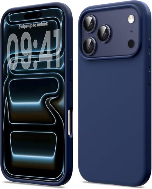 617bW4y97aL._SX679_.jpg DIZORO Compatible with (iPhone 17 Pro Case)(2025), Liquid Silicone 3 Layers Full Covered Soft Gel Rubber Phone Case,Shockproof Protective Cover with Anti-Scratch Microfiber Lining-Dark Blue