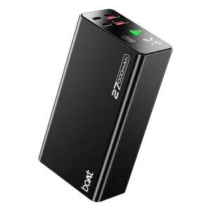 Boat EnergyShroom PB600 27000mAh Powerbank with 2-Way 22.5W Fast Charging, 2X Input & 4X Output Ports, 12-Layer Smart IC Protection, QC 3.0, PD & PPS Fast Charging Support (Onyx Black)
