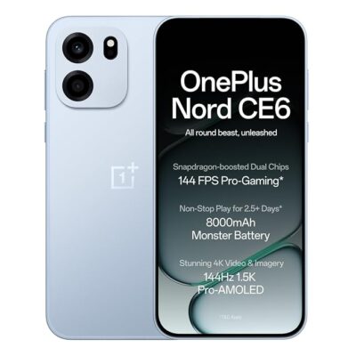 61EC3mmirsL._SX679_.jpg OnePlus Nord CE6 | 8GB+128GB | Fresh Blue | Snapdragon 7s Gen 4 | Segment's Fastest Touch Response | 8000mAh Battery | 144Hz 1.5K AMOLED Display | 50MP Main + 32MP Selfie 4K Cameras | IP66,68,69,69K