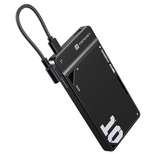 61MeBUminRL._SX679_.jpg Portronics Luxcell Uno 10K 10000 mAh 22.5W Fast Charging Power Bank with Detachable Type C Cable, Ultra Slim Power Bank with Mach USB-A Output, Type C PD Output, Type C Input, Wake Up Button(Black)