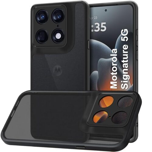 TheGiftKart Hybrid Shockproof Back Cover Case for Motorola Moto Signature 5G | Camera Protection Module | Hard Back Case Cover for Moto Signature (PC & TPU, Translucent Smoke Matte Back, Black Sides)