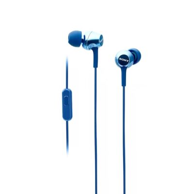 Sony MDR-EX255AP in-Ear Wired Earphones with Mic for Calls, Sound, Comfortable Fit, 12mm Driver- Blue