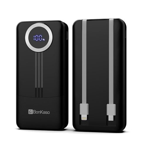 61fGVhHM9iL._SX679_.jpg BonKaso 10000mAh Power Bank 22.5W PD Fast Charging with Built-in 2-in-1 Type C & Lightning Cable, Digital Display, Dual USB Output, Compact Portable Charger for Android, iPhone, Tablets – Black