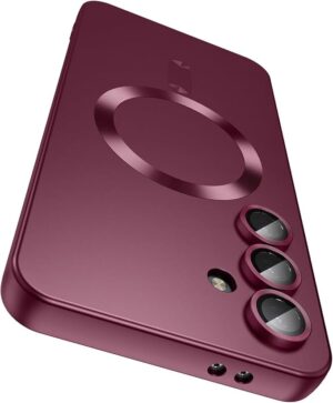 DIZORO Samsung A56 Case, Compatible with Mag Safe Back Cover, Matte Luxury Metallic Luster Flexible TPU Wireless Charging Shockproof Case with Camera Protector Metallic (Wine Red)