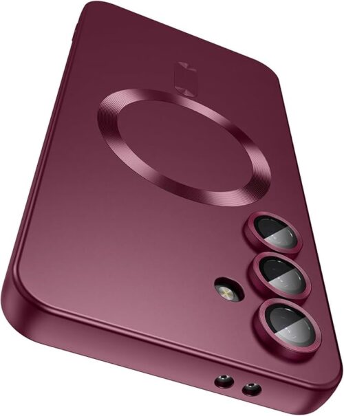 DIZORO Samsung A56 Case, Compatible with Mag Safe Back Cover, Matte Luxury Metallic Luster Flexible TPU Wireless Charging Shockproof Case with Camera Protector Metallic (Wine Red)