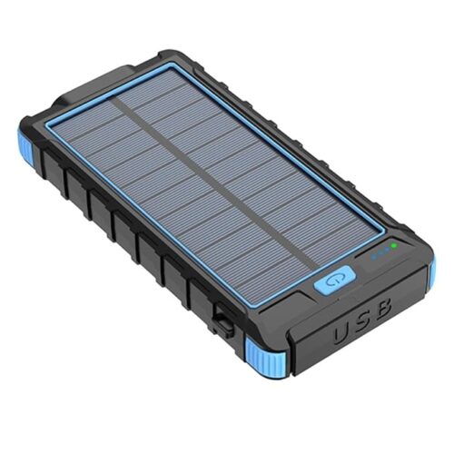 Solar Power Bank, 15000mAh Portable Charger with USB C Input for Cell Phones, External Battery Pack with Dual Flashlight for Camping (Blue)