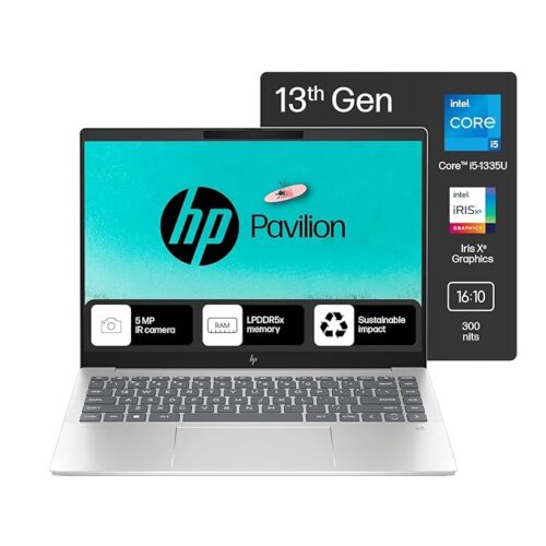 61s8J1vGi0L._SX679_.jpg HP Pavilion Plus, Intel Core i5-1335U-13th Gen Laptop, (16GB LPDDR5x,512GB SSD),IPS, 300 nits, 14''(35.6cm) 2K,Win 11, M365 Basic(1yr), Office Home 24, Silver,1.38kg, 5MP Camera w/Shutter, ew0107TU