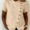 572626149 Solid color cross round neck short sleeved loose irregular top