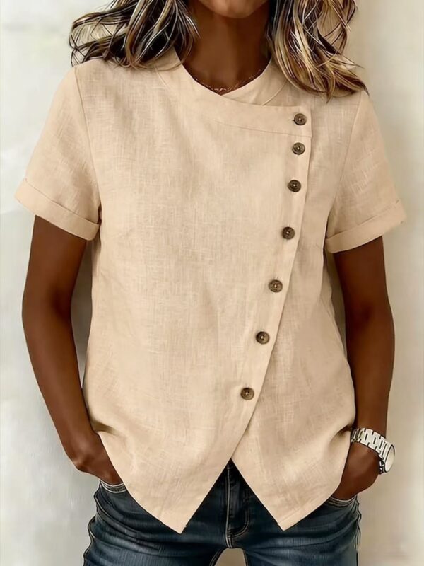 572626149 Solid color cross round neck short sleeved loose irregular top