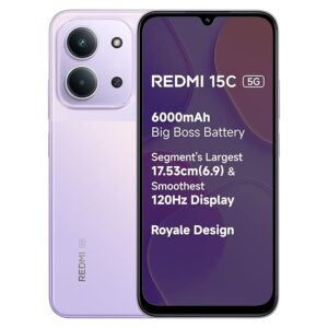 719GNPKA8OL._SX679_.jpg REDMI 15C 5G Dusk Purple 8GB + 128GB | Royale Design | Massive 6000mAh Battery | Segment's Largest 17.53cm Display Up to 120Hz | MediaTek Dimensity 6300 | 33W Fast Charging | 50MP AI Dual Camera