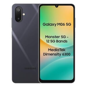 71K8ghTEGlL._SX679_.jpg Samsung Galaxy M06 5G Mobile (Blazing Black, 4GB RAM, 128GB Storage) | MediaTek Dimensity 6300 | AnTuTu 623K+ | 12 5G Bands | 25W Fast Charging | 4 Gen OS Upgrades | 50MP Camera | Without Charger