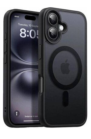 BATCHONE Back Cover for iPhone 16 | Matte Finish | Compatible with MagSafe | Premium Polycarbonate Shockproof (Black) (Pack of 1)