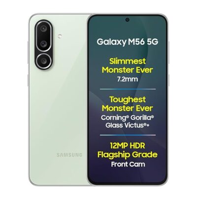 71PQ2tp0jwL._SX679_.jpg Samsung Galaxy M56 5G Mobile (Light Green,8GB RAM,128GB Storage)| Segment Slimmest | Gorilla Glass Victus+| 10 Bit HDR Video| 50MP Camera| AI | Vapour Cooling Chamber| Lag-free Gaming| Without Charger