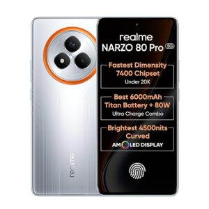 71QnMG2gedL._SX679_ realme NARZO 80 Pro 5G (Speed Silver,12GB+256GB) | Segment's 1st MediaTek Dimensity 7400 Chipset | 6000mAh Titan Battery + 80W Ultra Charge | 4500nits HyperGlow Esports Display | IP69 Waterproof