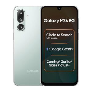 71UzHCLBm1L._SX679_.jpg Samsung Galaxy M36 5G Mobile (Serene Green, 6GB RAM, 128GB Storage) | Google Gemini| Gorilla Glass Victus+ | 7.7mm | AI Enhanced 50MP OIS Triple Camera| Nightography| Lag-free Gaming | Without Charger