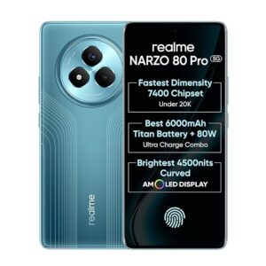 71bBfmf0q-L._SX679_.jpg realme NARZO 80 Pro 5G (Racing Green,8GB+256GB) | Segment's 1st MediaTek Dimensity 7400 Chipset | 6000mAh Titan Battery + 80W Ultra Charge | 4500nits HyperGlow Esports Display | IP69 Waterproof