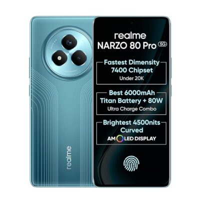 71bBfmf0q-L._SX679_.jpg realme NARZO 80 Pro 5G (Racing Green,8GB+256GB) | Segment's 1st MediaTek Dimensity 7400 Chipset | 6000mAh Titan Battery + 80W Ultra Charge | 4500nits HyperGlow Esports Display | IP69 Waterproof