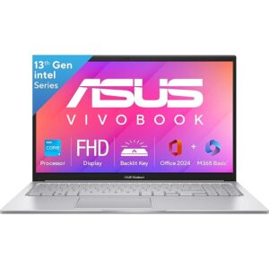 ASUS Vivobook 15 (2025), 13th Gen,Intel Core i3-1315U, 8GB RAM, 512GB SSD, FHD, 15.6", 39.6 cm, Windows 11 Home,M365 Basic(1 Year)* Office 2024,Cool Silver,1.7 Kg, X1504VA-D5321WS, Thin & Light Laptop