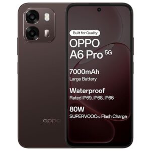 71iJ802AmvL._SX679_.jpg Oppo A6 Pro 5G (Brown, 8GB RAM, 128GB Storage) 6.75 Inch Screen, 144Hz Display, 7000mAh Battery, 80W Fast Charging,16MP Front & 50MP Main Camera with No Cost EMI/Additional Exchange Offers