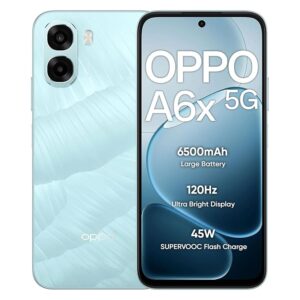 71jEXBP3cL._SX679_.jpg OPPO A6x 5G (Ice Blue, 4GB RAM, 64GB Storage) | Dimensity 6300 | 6.7-inch HD+ 120Hz Display | 13MP Main Camera | 6500mAh Battery | 45W SUPERVOOCTM Fast Charge | Side & Face Unlock