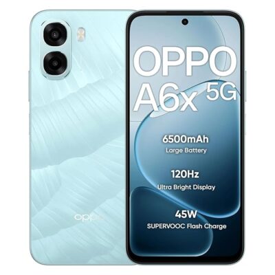 71jEXBP3cL._SX679_.jpg OPPO A6x 5G (Ice Blue, 4GB RAM, 64GB Storage) | Dimensity 6300 | 6.7-inch HD+ 120Hz Display | 13MP Main Camera | 6500mAh Battery | 45W SUPERVOOCTM Fast Charge | Side & Face Unlock
