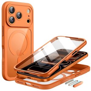 JETech Case for iPhone 17 Pro Max 6.9-Inch with Built-in Tempered Glass Screen Protector and Camera Control Button, Compatible with MagSafe, 360 Degree Full Body Cover (Orange)