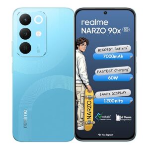81LSbZ3N0mL._SX679_ realme NARZO 90x 5G (Aqua Blue,8GB+128GB) | 7000mAh + 60W Biggest Battery & Fastest Charging in The Segment* | 144Hz Bright Display | Sony 50MP AI Rear Camera | AI Assist | 400% Ultra Boom Speaker