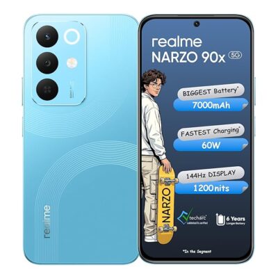 realme NARZO 90x 5G (Aqua Blue,8GB+128GB) | 7000mAh + 60W Biggest Battery & Fastest Charging in The Segment* | 144Hz Bright Display | Sony 50MP AI Rear Camera | AI Assist | 400% Ultra Boom Speaker