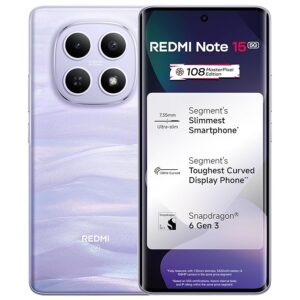 81Q6abCDLfL._SX679_.jpg REDMI Note 15 5G (Mist Purple, 8GB RAM 128GB Storage) | 108MP OIS Camera | Snapdragon 6 Gen 3 | 17.2cm Tough Curved AMOLED Screen | Segment’s Slimmest Phone | 5520mAh Si/C Battery | 45W Fast Charging