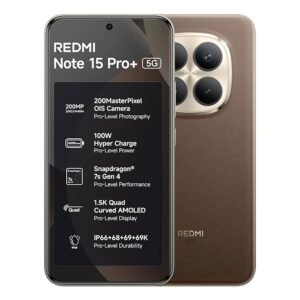 81pHku2Z4KL._SX679_.jpg REDMI Note 15 Pro+ 5G (Coffee Mocha, 8GB + 256GB) | 200MasterPixel OIS Camera | Snapdragon 7s Gen 4 | CrystalRes AMOLED | IP69/69K | 6500mAh Si/C Battery | 100W HyperCharge