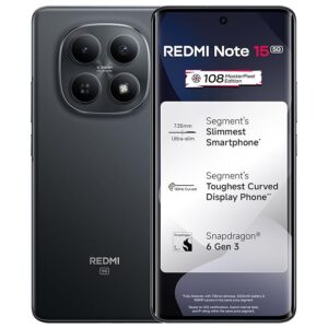 81pLVldevuL._SX679_.jpg REDMI Note 15 5G (Black, 8GB RAM 128GB Storage) | 108MP OIS Camera | Snapdragon 6 Gen 3 | 17.2cm Tough Curved AMOLED Screen | 5520mAh Battery | 45W Fast Charging